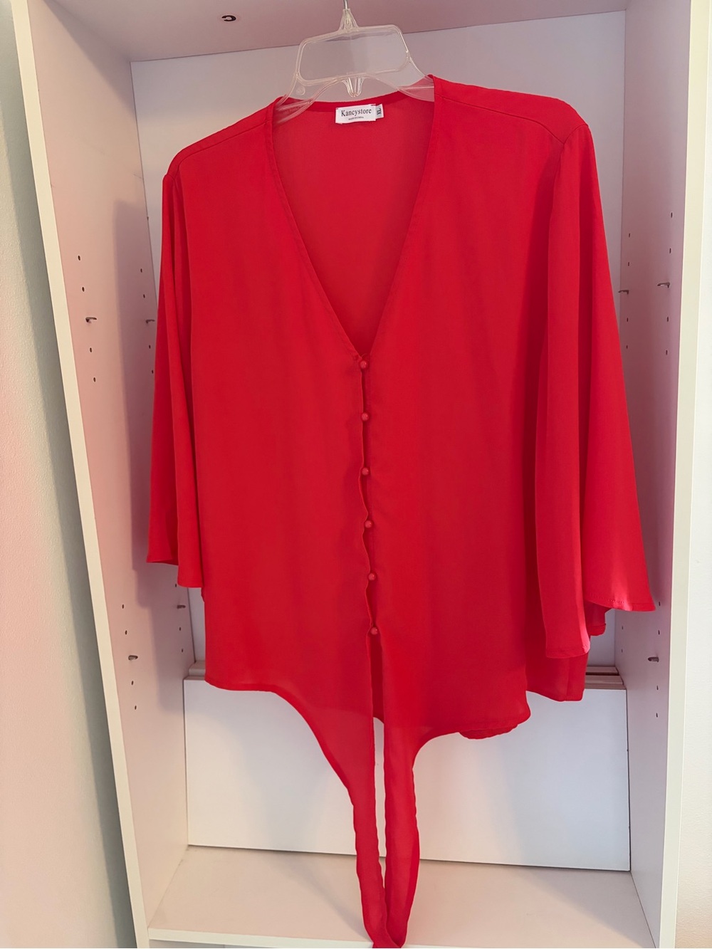 Kensie Vibrant Red Button-Front Tie Hem Blouse
